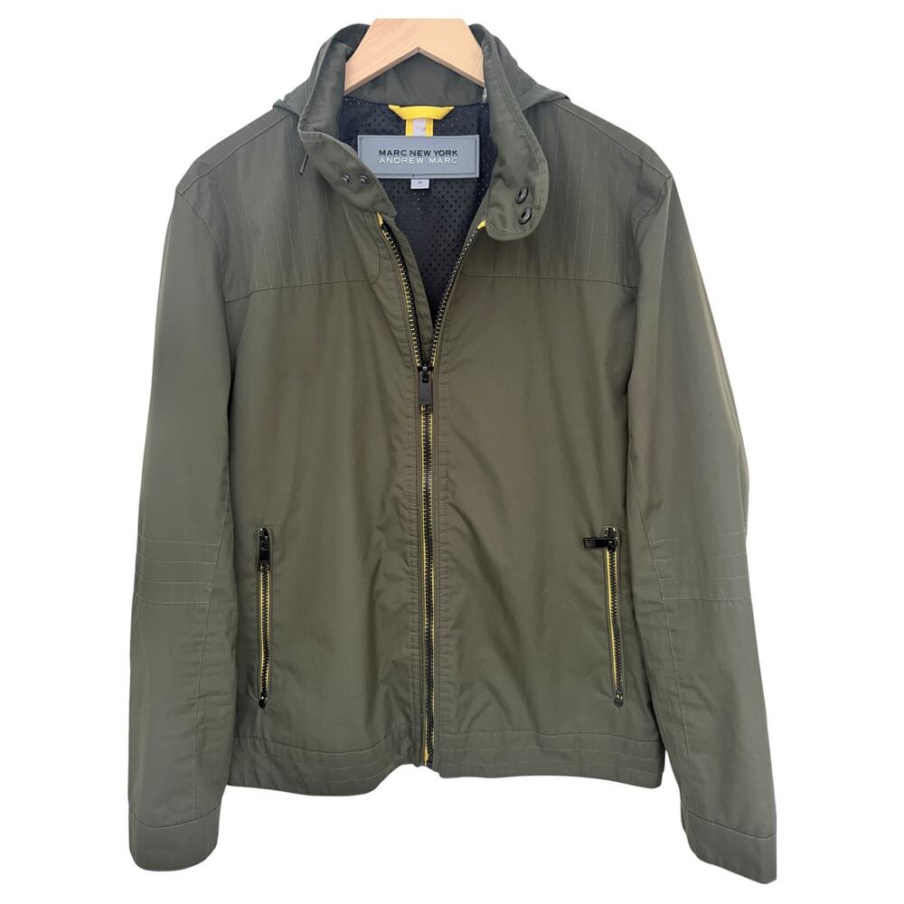 Andrew Marc Jacket Mens Medium Olive Green Full Zip Hooded Coat